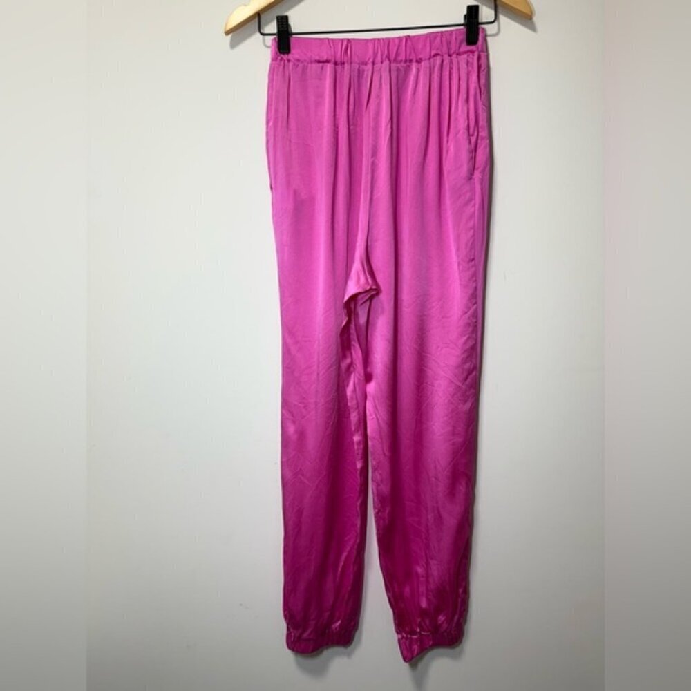 Intermix Backgrounde NYC Logan Silk-Charmeuse Joggers Pink size P - Picture 4 of 11